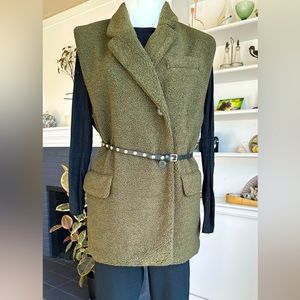 H&M Teddy Sherpa Dark Khaki Sleeveless Jacket